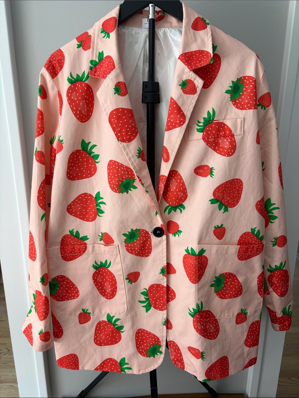 Pink Strawberry-Print Blazer Jacket